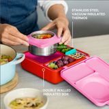 OmieBox Hot & Cold Bento Lunch Box Kids Food Storage Container - Pink Berry