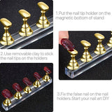 2 Sets Acrylic Nail Art Practice Display Stand Magnetic Tips Holders Assorted
