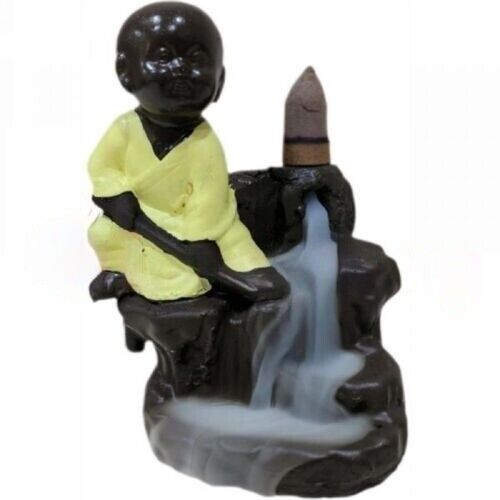 Kung Fu Monk Yellow Cone Incense Burner Holder Waterfall Yoga