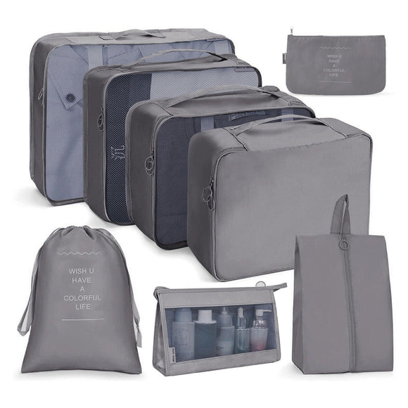 8x Storage Bag Travel Packing Pouches Luggage Organiser Clothes Suitcase - Grey