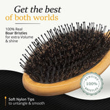 Boar Bristle Hair Brush Men Set Soft Nylon Pins Wooden Comb Travel