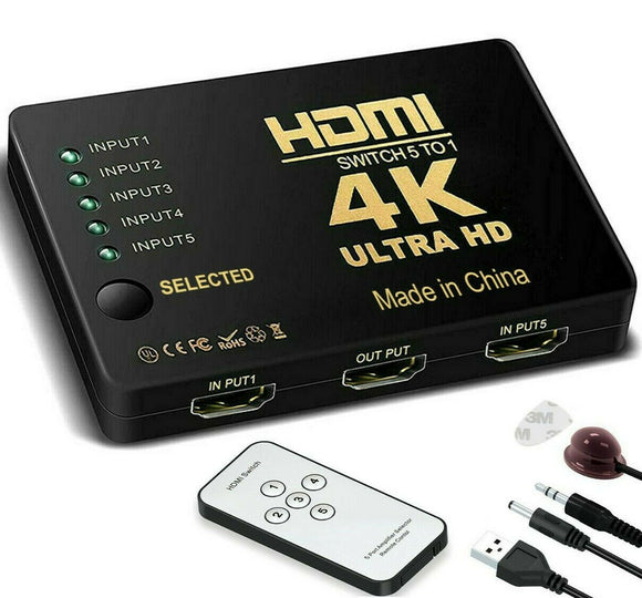 5 Way 4K Ultra HD HDMI Switch Splitter HDTV Auto 5 Port IN 1 OUT Remote Control