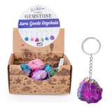 Gemstone Aura Quartz Geode Keychain Keyring Gift Assorted Colour