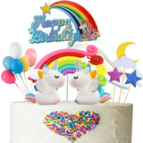21pcs Unicorn Cake Topper Kit Cloud Rainbow Happy Birthday Banner Decorations