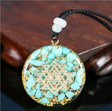 Orgonite Energy Lotus Pendant Necklace Turquoises Reiki Om Yoga EMF Sri Yantra