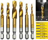 6x HSS Hex Shank Tap Drill Bits Metric Thread Screw Compound Tapping Set Tool