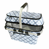 Picnic Basket For 4 Person Sachi Insulated Outdoor Cooler Gingham Blue Grey