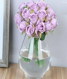 12 Heads Artificial Rose Flower Flowers Silk Bouquet Wed Party Home Purple