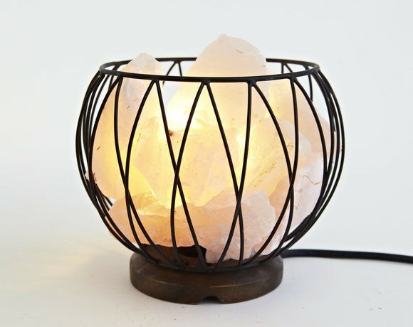 Crystal Cage Rose Quartz Lamp LED Globe Metal Cage Basket Vase Bowl Natural Rock
