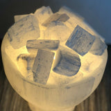 Selenite Firebowl with Lamp Chunks Rocks Natural Raw Crystal Healing Mineral