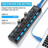 7 Port USB 3.0 High Speed Extension Hub Splitter Extender For PC Laptop MacBook