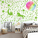 297pcs Glow In The Dark Rainbow Moon Stars Unicorn Wall Sticker Kids Room Decor
