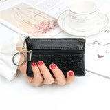 Coin Small Change Bag Card Wallet Pouch Zip Up Women Key Ring Leather Mini Black