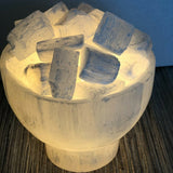 Selenite Firebowl with Lamp Chunks Rocks Natural Raw Crystal Healing Mineral