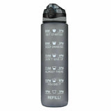 1L Water Bottle Motivational Drink Flask Time Markings BPA Free Sport Gym Grey