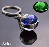 1x Keychain Constellation Keyring Luminous Glass Ball Pendant - Aries