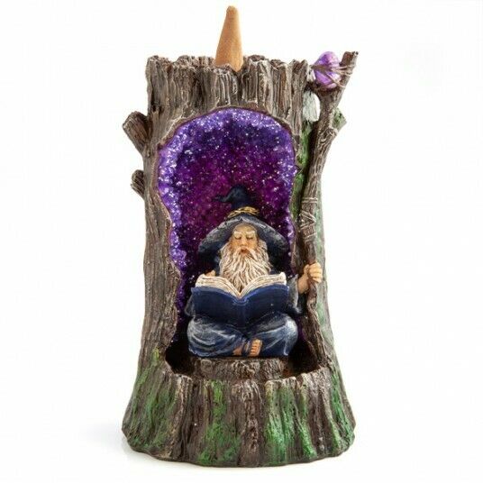 Wizard in Geode Tree LED Backflow Cone Incense Holder