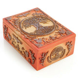 Tree of Life Design Wooden Box Jewellery Tarot Cards Stones Crystal