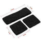Set of 3 Sweat band wrist Head Sweatband Wristband Cotton Sport Tennis Gym Black