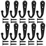 10X Hooks Wall Hanger Mounted Coat Hat Clothes Robe Holder Rack Closet Hook Blk