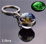 1x Keychain Constellation Keyring Luminous Glass Ball Pendant - Libra