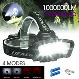 Torch Headlamp 100000LM COB LED Headlight USB Rechargeable Flashlight Work