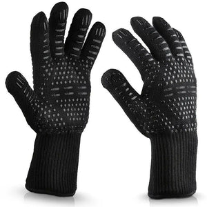 1 pair Fireproof Oven Gloves Heat Resistant Cut-Resistant Non-Slip Silicone BBQ