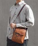 WEIXIER Crossbody Bag Men'S Shoulder Bag Vintage Leather Vertical - Dark Brown