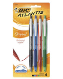 4x BIC Atlantis Retractable Ballpoint Original Medium Blue Black Red Green Set