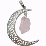 Rose Quartz Crescent Hanging Moon Pendant Energy Beauty Meditation