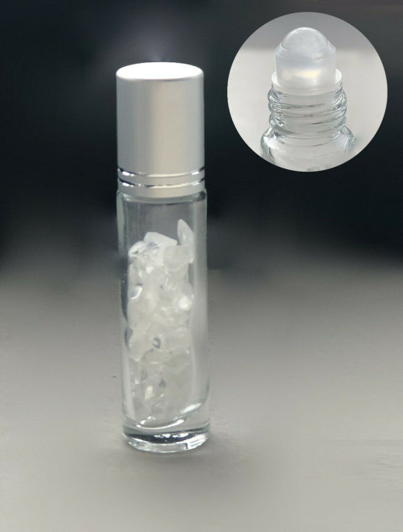 Clear Quartz Gemstone Roller Bottles Essential Oil Crystal Aromatherapy