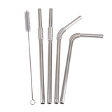 5pc TURTLENECK STAINLESS STEEL BENDABLE STRAW SET W/ CLEANING BRUSH ECO FRIENDLY