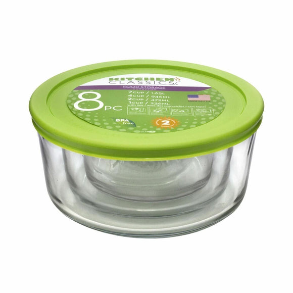 Kitchen Cassics Glass Round Container With Lids Containers Dish set with 4 piece
