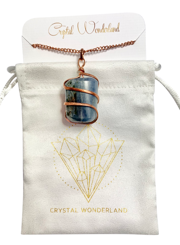 Infinity Loop Crystal Tumbled Kyanite Pendant Copper Healing Natural Crystal