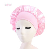 1x Sleeping Bonnet Hair Wrap Silk Satin Cap Women Elastic Night Soft Hat - Pink