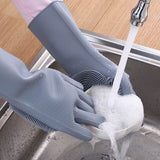 Magic Silicone Rubber Dish Washing Gloves Kitchen Scrubber Cleaning Sponge Blue
