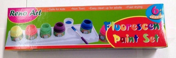 6x Artistic Fluorescent Paint Fluoro Fluro Glo Colour Arts Safe for Kids 18ml
