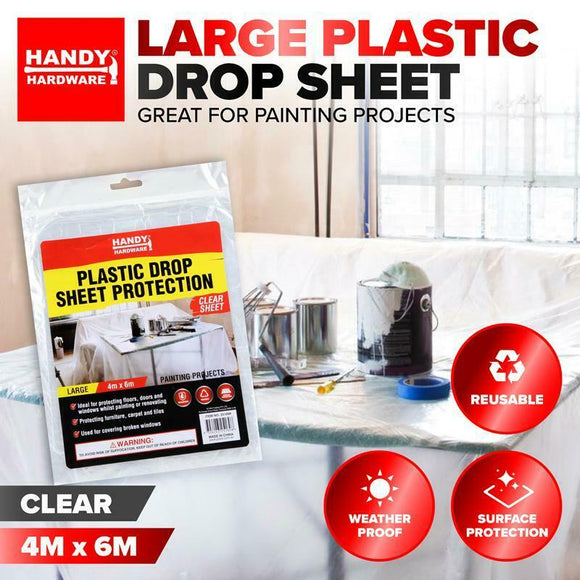 Plastic Drop Sheet Protection Clear Reusable Durable 4m x 6m Handy Hardware