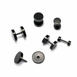 1 Pair Black Flat Round Barbell Earrings Plug Mens Stud 316 Stainless Steel 10mm