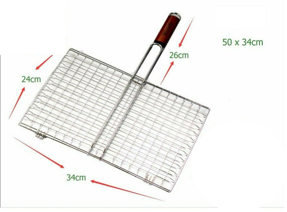 BBQ Grill Basket Fish Meat Barbeque Hand Held Grill Mesh Wire Grill 50x34CM