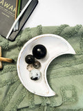 White Wash Wooden Crescent Moon Dish Bowl Trinket Crystals Jewellery Tray 20cm