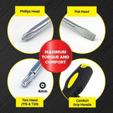 4pc Screwdriver Handy Hardware Set Rubber Grip Magnetic Tips DIY Tradies Repairs