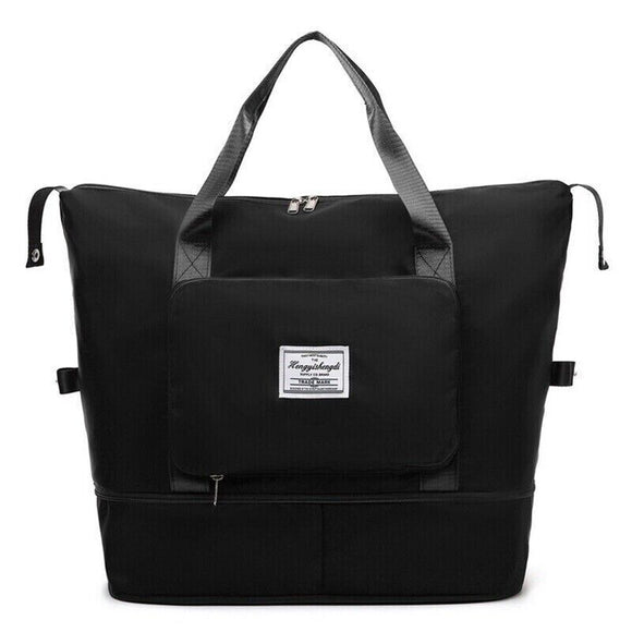 Women Large Capacity Collapsible Travel Bag Expandable Waterproof Duffel -Black