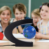Magnetic Levitating Floating Rotating World Map LED C-Shape Lamp Home Desk Blue