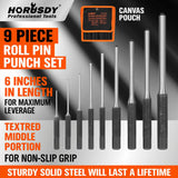 9Pc Roll Pin Punch Set Bolt Catch Gun Building Removing Repair Tool Canvas Pouch