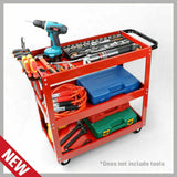 3-Tier Trolley Workshop Cart Rolling Steel Parts Storage Handyman Tool 150KG Red