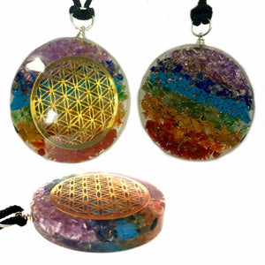 Pendant Flower of Life 7 Chakra Pendant Crystal Orgone Gemstone Orgonite Reiki