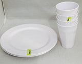 8 Pcs White Melamine Dinner Set - 4 Tumbler 4 Plates