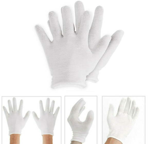 3 Pairs Cotton Elastic Work White Gloves Dry Hand Jewelry Inspection S/M