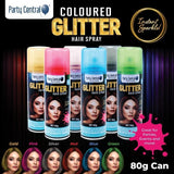 6x Hair Spray Paint GLITTER Non-Toxic Washable Party Fun Fluro Dye Colouring